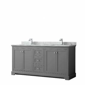 72 Inch Double Bathroom Vanity in Dark Gray, White Carrara Marble Countertop, Undermount Square Sinks, and No Mirror - Wyndham WCV232372DKGCMUNSMXX