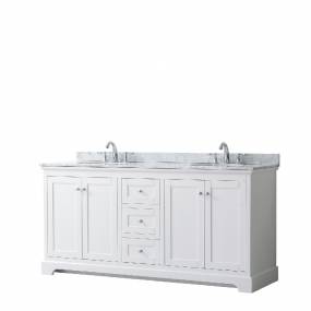 72 Inch Double Bathroom Vanity in White, White Carrara Marble Countertop, Undermount Oval Sinks, and No Mirror - Wyndham WCV232372DWHCMUNOMXX