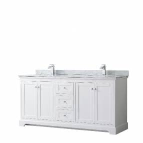 72 Inch Double Bathroom Vanity in White, White Carrara Marble Countertop, Undermount Square Sinks, and No Mirror - Wyndham WCV232372DWHCMUNSMXX