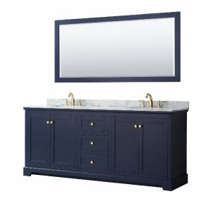 80 Inch Double Bathroom Vanity in Dark Blue, White Carrara Marble Countertop, Undermount Oval Sinks, and 70 Inch Mirror - Wyndham WCV232380DBLCMUNOM70