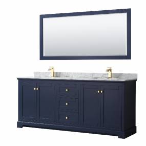 80 Inch Double Bathroom Vanity in Dark Blue, White Carrara Marble Countertop, Undermount Square Sinks, and 70 Inch Mirror - Wyndham WCV232380DBLCMUNSM70