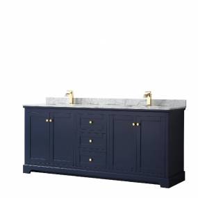 80 Inch Double Bathroom Vanity in Dark Blue, White Carrara Marble Countertop, Undermount Square Sinks, and No Mirror - Wyndham WCV232380DBLCMUNSMXX