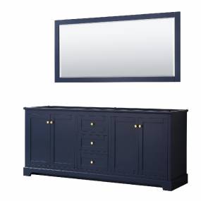 80 Inch Double Bathroom Vanity in Dark Blue, No Countertop, No Sinks, and 70 Inch Mirror - Wyndham WCV232380DBLCXSXXM70