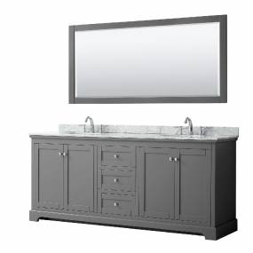 80 Inch Double Bathroom Vanity in Dark Gray, White Carrara Marble Countertop, Undermount Oval Sinks, and 70 Inch Mirror - Wyndham WCV232380DKGCMUNOM70