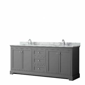 80 Inch Double Bathroom Vanity in Dark Gray, White Carrara Marble Countertop, Undermount Oval Sinks, and No Mirror - Wyndham WCV232380DKGCMUNOMXX