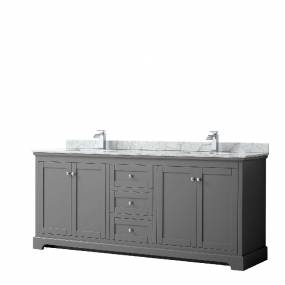 80 Inch Double Bathroom Vanity in Dark Gray, White Carrara Marble Countertop, Undermount Square Sinks, and No Mirror - Wyndham WCV232380DKGCMUNSMXX