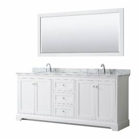 80 Inch Double Bathroom Vanity in White, White Carrara Marble Countertop, Undermount Oval Sinks, and 70 Inch Mirror - Wyndham WCV232380DWHCMUNOM70