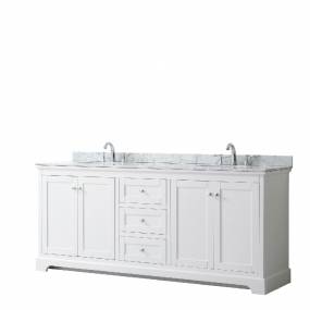 80 Inch Double Bathroom Vanity in White, White Carrara Marble Countertop, Undermount Oval Sinks, and No Mirror - Wyndham WCV232380DWHCMUNOMXX