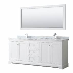 80 Inch Double Bathroom Vanity in White, White Carrara Marble Countertop, Undermount Square Sinks, and 70 Inch Mirror - Wyndham WCV232380DWHCMUNSM70