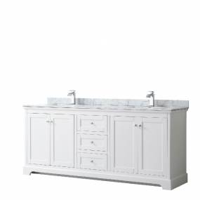 80 Inch Double Bathroom Vanity in White, White Carrara Marble Countertop, Undermount Square Sinks, and No Mirror - Wyndham WCV232380DWHCMUNSMXX