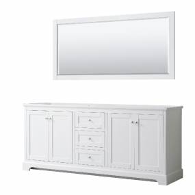 80 Inch Double Bathroom Vanity in White, No Countertop, No Sinks, and 70 Inch Mirror - Wyndham WCV232380DWHCXSXXM70