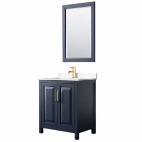 Daria 30 Inch Single Bathroom Vanity in Dark Blue, Light-Vein Carrara Cultured Marble Countertop, Undermount Square Sink, 24 Inch Mirror - Wyndham WCV252530SBLC2UNSM24