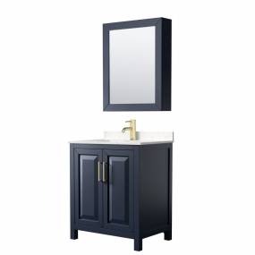 Daria 30 Inch Single Bathroom Vanity in Dark Blue, Light-Vein Carrara Cultured Marble Countertop, Undermount Square Sink, Medicine Cabinet - Wyndham WCV252530SBLC2UNSMED