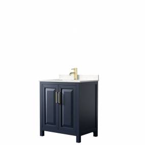 Daria 30 Inch Single Bathroom Vanity in Dark Blue, Light-Vein Carrara Cultured Marble Countertop, Undermount Square Sink, No Mirror - Wyndham WCV252530SBLC2UNSMXX