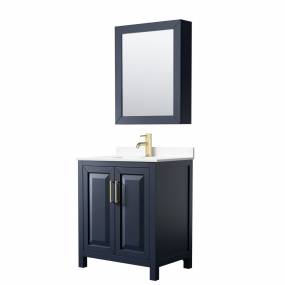 Daria 30 Inch Single Bathroom Vanity in Dark Blue, White Cultured Marble Countertop, Undermount Square Sink, Medicine Cabinet - Wyndham WCV252530SBLWCUNSMED