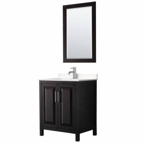 Daria 30 Inch Single Bathroom Vanity in Dark Espresso, Light-Vein Carrara Cultured Marble Countertop, Undermount Square Sink, 24 Inch Mirror - Wyndham WCV252530SDEC2UNSM24