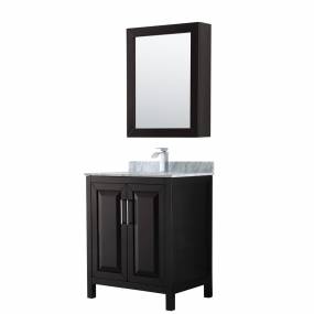 30 inch Single Bathroom Vanity in Dark Espresso, White Carrara Marble Countertop, Undermount Square Sink, and Medicine Cabinet - Wyndham WCV252530SDECMUNSMED