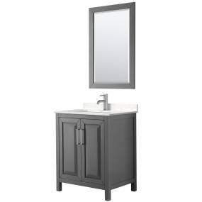 Daria 30 Inch Single Bathroom Vanity in Dark Gray, Light-Vein Carrara Cultured Marble Countertop, Undermount Square Sink, 24 Inch Mirror - Wyndham WCV252530SKGC2UNSM24