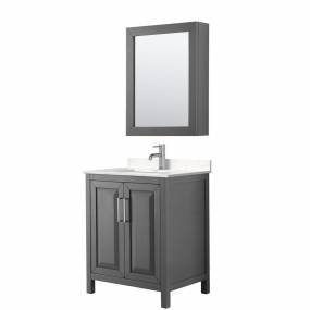 Daria 30 Inch Single Bathroom Vanity in Dark Gray, Light-Vein Carrara Cultured Marble Countertop, Undermount Square Sink, Medicine Cabinet - Wyndham WCV252530SKGC2UNSMED