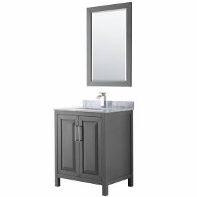 30 inch Single Bathroom Vanity in Dark Gray, White Carrara Marble Countertop, Undermount Square Sink, and 24 inch Mirror - Wyndham WCV252530SKGCMUNSM24