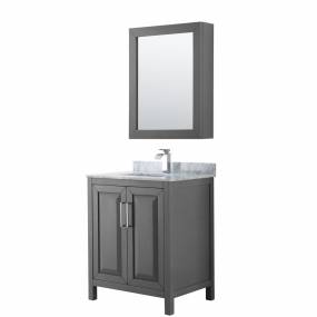 30 inch Single Bathroom Vanity in Dark Gray, White Carrara Marble Countertop, Undermount Square Sink, and Medicine Cabinet - Wyndham WCV252530SKGCMUNSMED