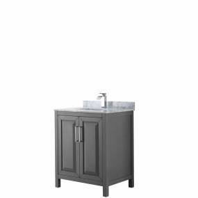 30 inch Single Bathroom Vanity in Dark Gray, White Carrara Marble Countertop, Undermount Square Sink, and No Mirror - Wyndham WCV252530SKGCMUNSMXX