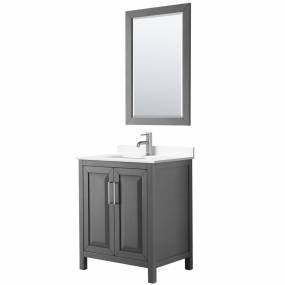Daria 30 Inch Single Bathroom Vanity in Dark Gray, White Cultured Marble Countertop, Undermount Square Sink, 24 Inch Mirror - Wyndham WCV252530SKGWCUNSM24
