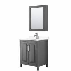 Daria 30 Inch Single Bathroom Vanity in Dark Gray, White Cultured Marble Countertop, Undermount Square Sink, Medicine Cabinet - Wyndham WCV252530SKGWCUNSMED