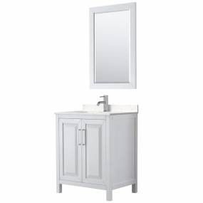 Daria 30 Inch Single Bathroom Vanity in White, Light-Vein Carrara Cultured Marble Countertop, Undermount Square Sink, 24 Inch Mirror - Wyndham WCV252530SWHC2UNSM24