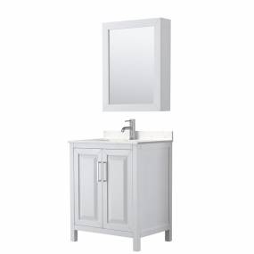 Daria 30 Inch Single Bathroom Vanity in White, Light-Vein Carrara Cultured Marble Countertop, Undermount Square Sink, Medicine Cabinet - Wyndham WCV252530SWHC2UNSMED
