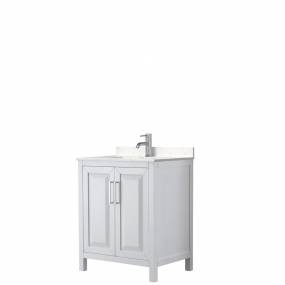 Daria 30 Inch Single Bathroom Vanity in White, Light-Vein Carrara Cultured Marble Countertop, Undermount Square Sink, No Mirror - Wyndham WCV252530SWHC2UNSMXX