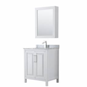 30 inch Single Bathroom Vanity in White, White Carrara Marble Countertop, Undermount Square Sink, and Medicine Cabinet - Wyndham WCV252530SWHCMUNSMED