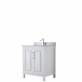 30 inch Single Bathroom Vanity in White, White Carrara Marble Countertop, Undermount Square Sink, and No Mirror - Wyndham WCV252530SWHCMUNSMXX