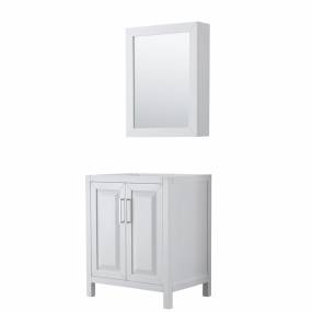 30 inch Single Bathroom Vanity in White, No Countertop, No Sink, and Medicine Cabinet - Wyndham WCV252530SWHCXSXXMED