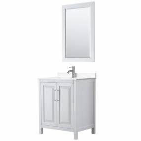 Daria 30 Inch Single Bathroom Vanity in White, White Cultured Marble Countertop, Undermount Square Sink, 24 Inch Mirror - Wyndham WCV252530SWHWCUNSM24