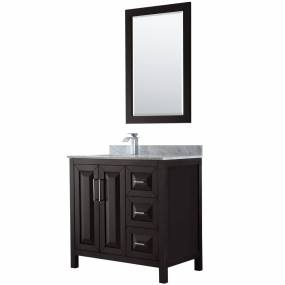 36 inch Single Bathroom Vanity in Dark Espresso, White Carrara Marble Countertop, Undermount Square Sink, and 24 inch Mirror - Wyndham WCV252536SDECMUNSM24