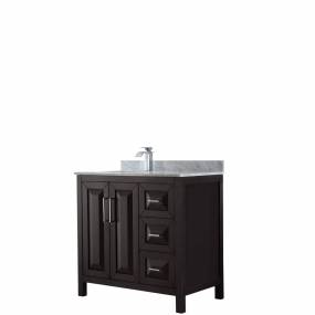 36 inch Single Bathroom Vanity in Dark Espresso, White Carrara Marble Countertop, Undermount Square Sink, and No Mirror - Wyndham WCV252536SDECMUNSMXX