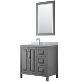 36 inch Single Bathroom Vanity in Dark Gray, White Carrara Marble Countertop, Undermount Square Sink, and 24 inch Mirror - Wyndham WCV252536SKGCMUNSM24