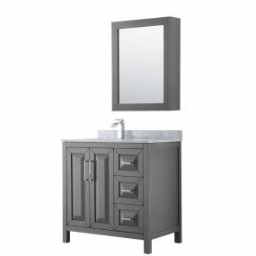 36 inch Single Bathroom Vanity in Dark Gray, White Carrara Marble Countertop, Undermount Square Sink, and Medicine Cabinet - Wyndham WCV252536SKGCMUNSMED
