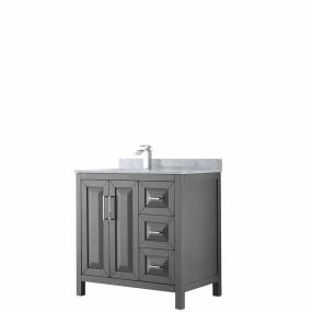 36 inch Single Bathroom Vanity in Dark Gray, White Carrara Marble Countertop, Undermount Square Sink, and No Mirror - Wyndham WCV252536SKGCMUNSMXX