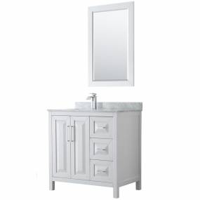 36 inch Single Bathroom Vanity in White, White Carrara Marble Countertop, Undermount Square Sink, and 24 inch Mirror - Wyndham WCV252536SWHCMUNSM24