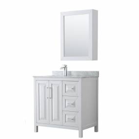 36 inch Single Bathroom Vanity in White, White Carrara Marble Countertop, Undermount Square Sink, and Medicine Cabinet - Wyndham WCV252536SWHCMUNSMED