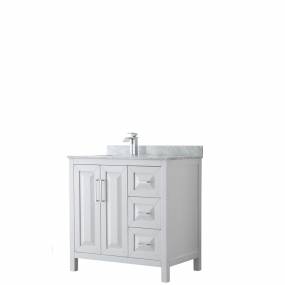 36 inch Single Bathroom Vanity in White, White Carrara Marble Countertop, Undermount Square Sink, and No Mirror - Wyndham WCV252536SWHCMUNSMXX