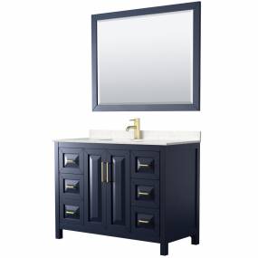 Daria 48 Inch Single Bathroom Vanity in Dark Blue, Light-Vein Carrara Cultured Marble Countertop, Undermount Square Sink, 46 Inch Mirror - Wyndham WCV252548SBLC2UNSM46