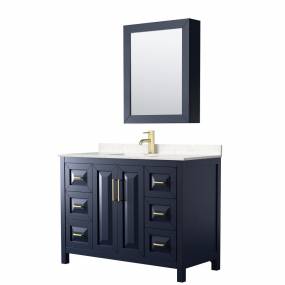 Daria 48 Inch Single Bathroom Vanity in Dark Blue, Light-Vein Carrara Cultured Marble Countertop, Undermount Square Sink, Medicine Cabinet - Wyndham WCV252548SBLC2UNSMED