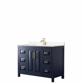Daria 48 Inch Single Bathroom Vanity in Dark Blue, Light-Vein Carrara Cultured Marble Countertop, Undermount Square Sink, No Mirror - Wyndham WCV252548SBLC2UNSMXX