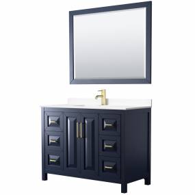 Daria 48 Inch Single Bathroom Vanity in Dark Blue, White Cultured Marble Countertop, Undermount Square Sink, 46 Inch Mirror - Wyndham WCV252548SBLWCUNSM46