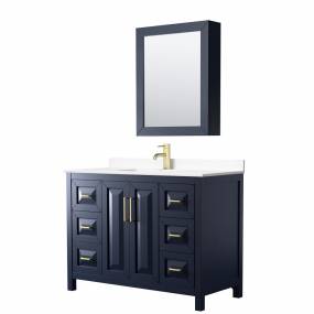 Daria 48 Inch Single Bathroom Vanity in Dark Blue, White Cultured Marble Countertop, Undermount Square Sink, Medicine Cabinet - Wyndham WCV252548SBLWCUNSMED