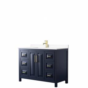 Daria 48 Inch Single Bathroom Vanity in Dark Blue, White Cultured Marble Countertop, Undermount Square Sink, No Mirror - Wyndham WCV252548SBLWCUNSMXX