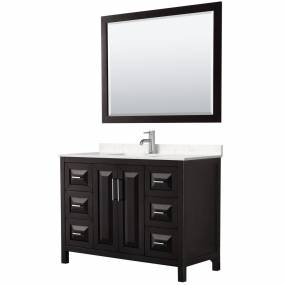 Daria 48 Inch Single Bathroom Vanity in Dark Espresso, Light-Vein Carrara Cultured Marble Countertop, Undermount Square Sink, 46 Inch Mirror - Wyndham WCV252548SDEC2UNSM46